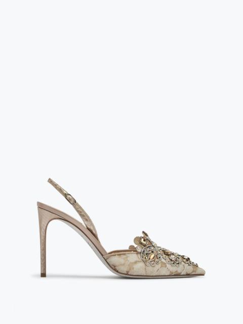 RENE CAOVILLA Gilt Decorated Slingbacks Veneziana