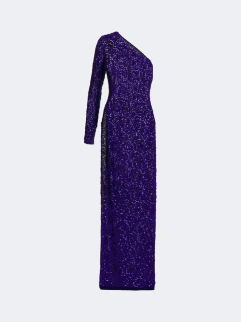 GUCCI Sequined one-shoulder silk gown