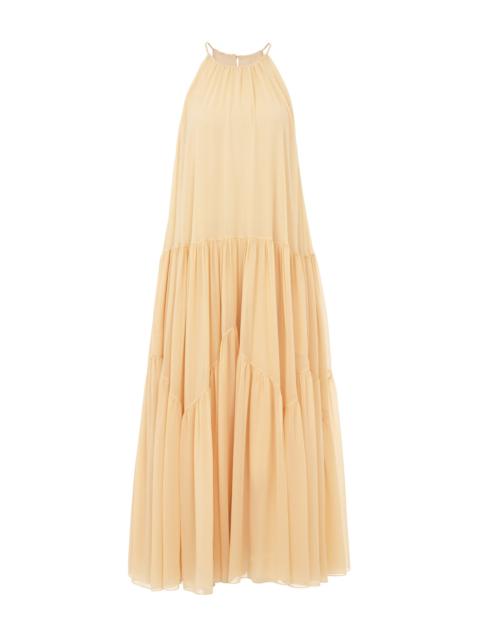 LONG GATHERED SUN DRESS IN SILK GEORGETTE