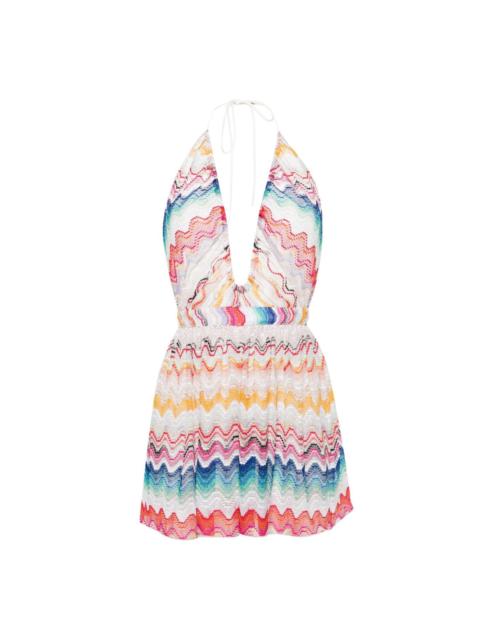 zigzag-woven open-back playsuit