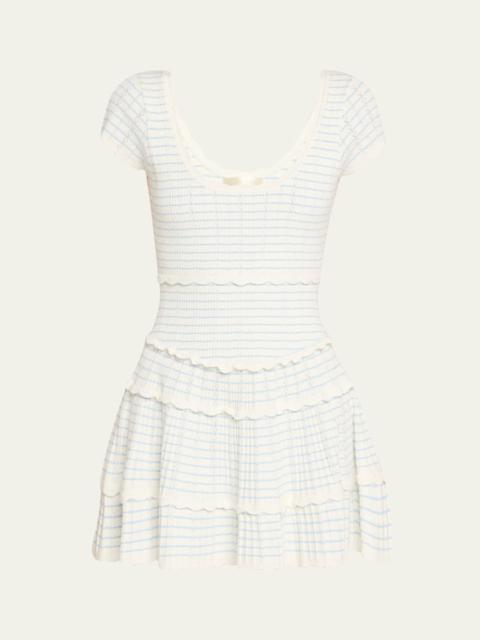 LoveShackFancy Elisavette Striped Stretch Pointelle Mini Dress
