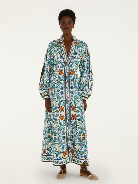 FARM RIO Off-White Flora Tile Lenzing Ecovero Euroflax Maxi Dress