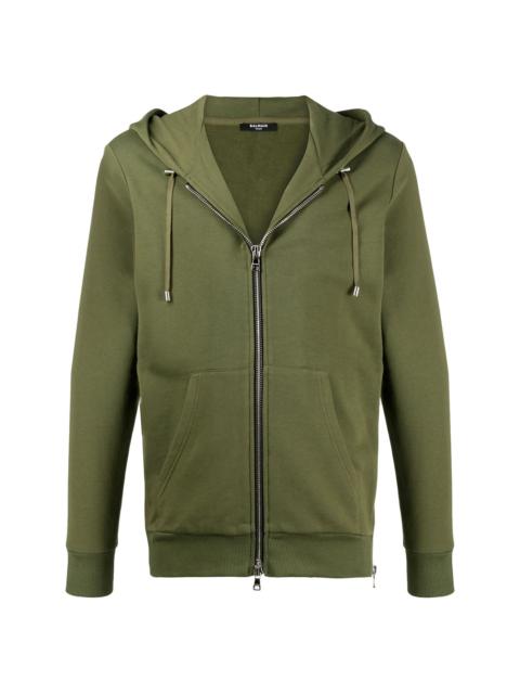Balmain textured logo zipped hoodie