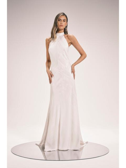 KAREN MILLEN Stripe Jacquard Halter Neck Woven Maxi Dress