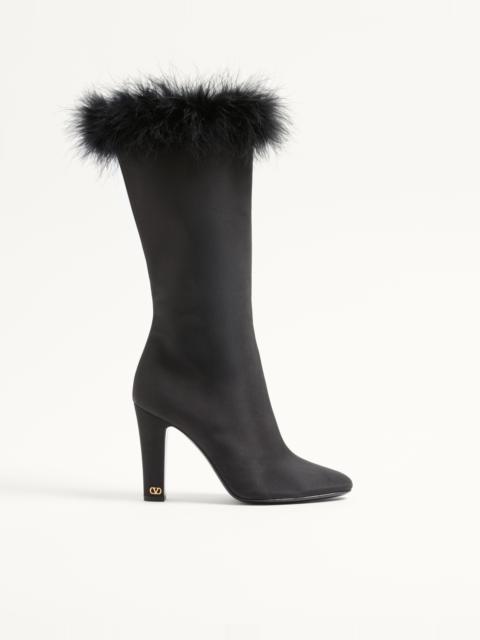 Valentino HOTTY SHANTUNG FABRIC BOOT WITH FEATHERS 100MM