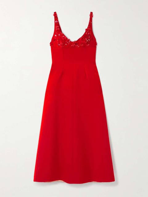 EMILIA WICKSTEAD Abella darted embellished satin midi dress Red