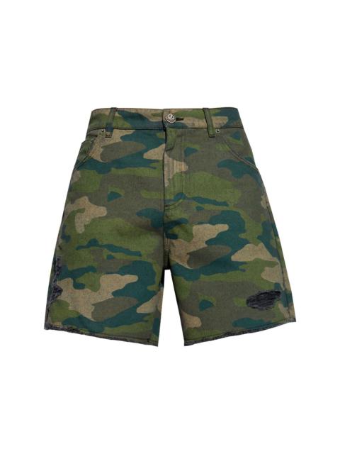 Balmain camouflage print distressed shorts