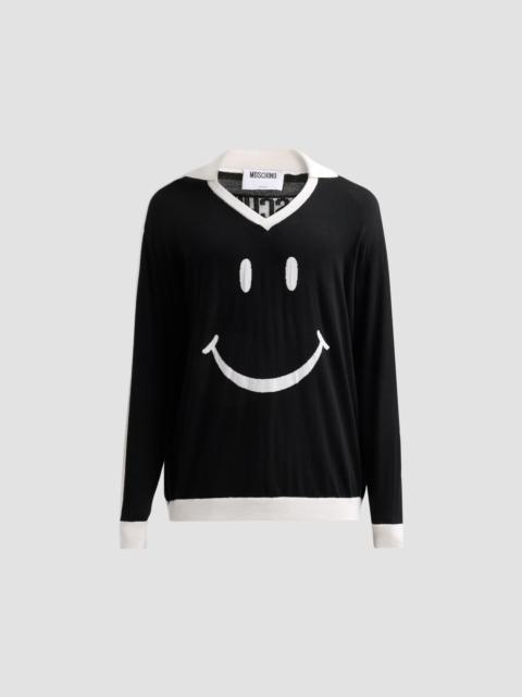 Moschino Men's Smiley Knitted Wool Sweater - Black