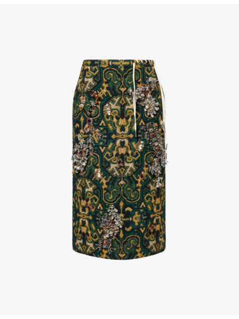 Dries Van Noten Sokna Embellished Jacquard Woven Midi Skirt