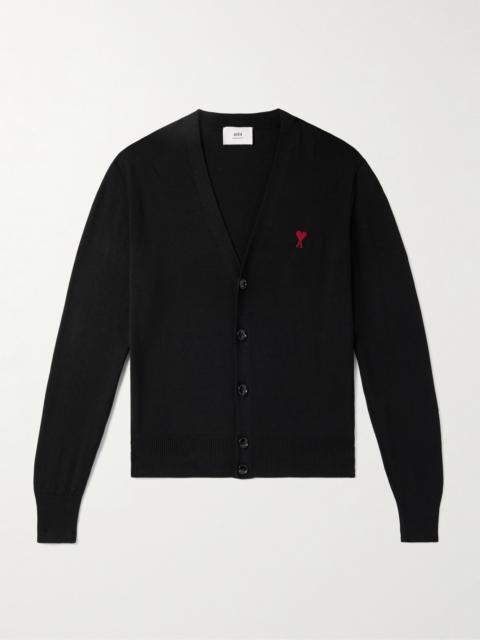 AMI Paris Slim-Fit Logo-Embroidered Merino Wool Cardigan