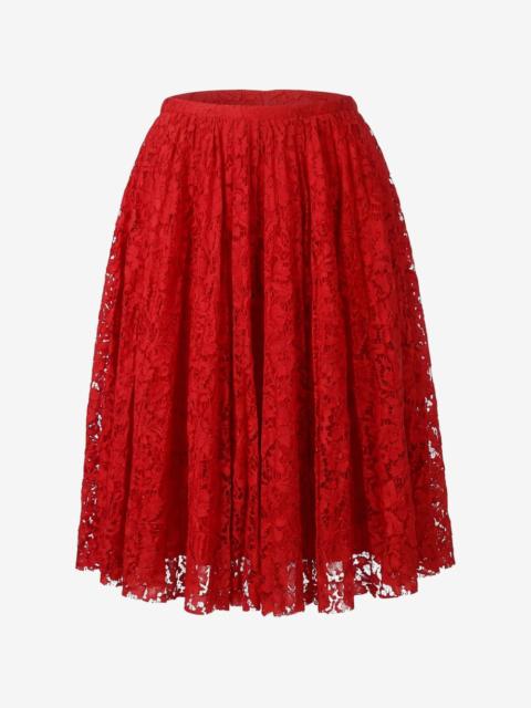 Valentino floral-lace pleated midi skirt
