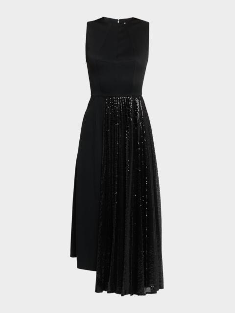 MICHAEL KORS COLLECTION Pleated Sequin Overlay Sleeveless Midi Dress