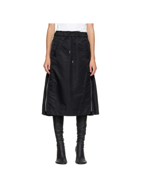 sacai Black Nylon Twill Midi Skirt