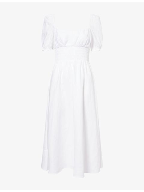 Reformation Adler Puff-Sleeve Linen Midi Dress