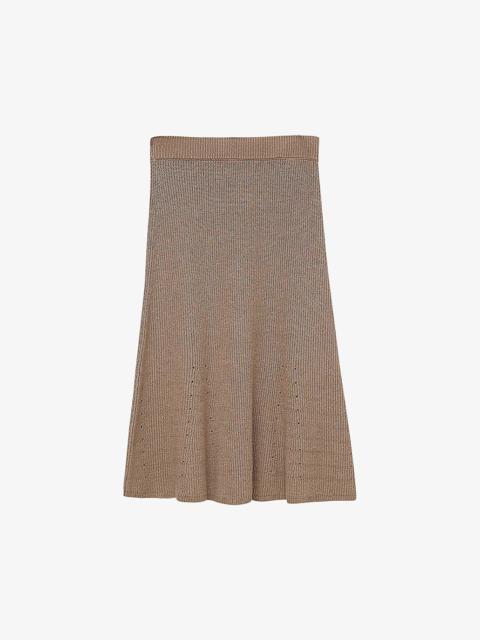 Slim-fit high-rise ribbed stretch linen-blend midi skirt