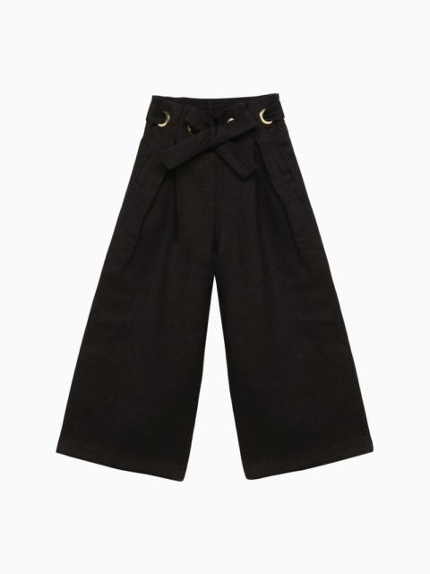 Navy blue linen trousers with bow