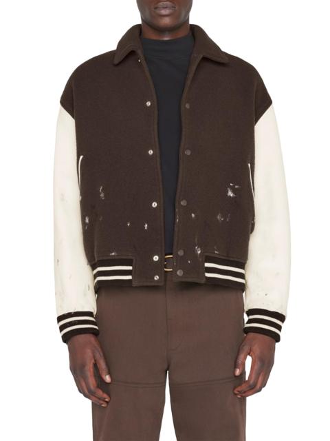 FRAME Men's Wool-Blend Splatter Bomber Jacket - Espresso Ecru