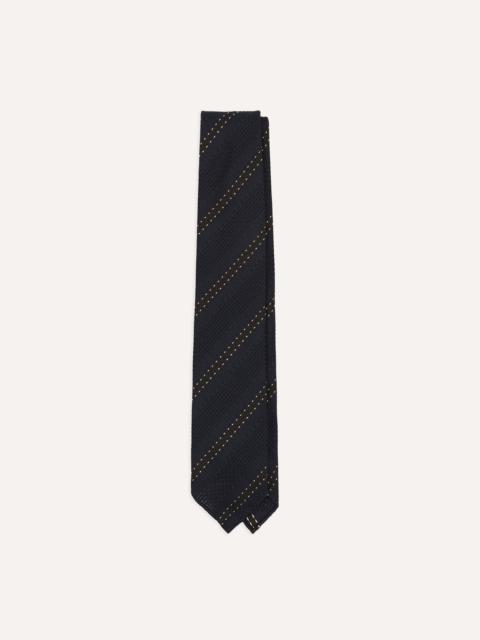 Drake's Navy and Brown Stitch Stripe Hand Rolled Silk Grenadine Tie