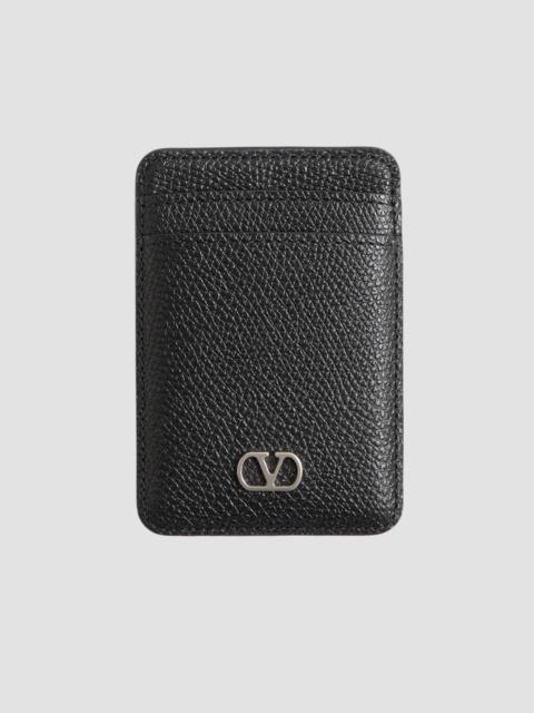 Valentino Men's VLogo Signature Magnetic Cardholder in Grainy Calfskin - Black