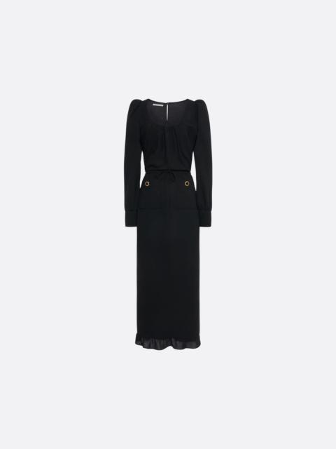 Alessandra Rich WOOL CRÊPE MIDI DRESS WITH SCOOP NECKLINE