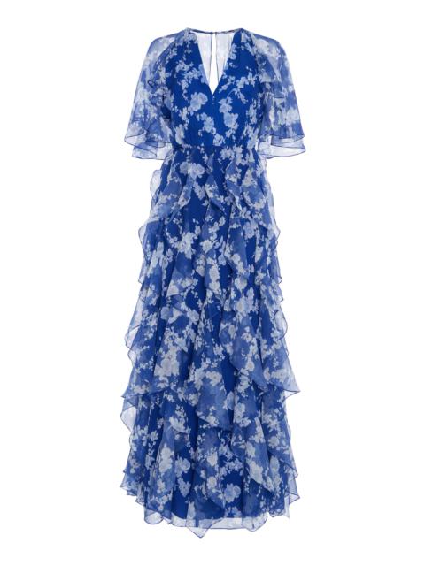 Ruffled Silk Chiffon Midi Dress white