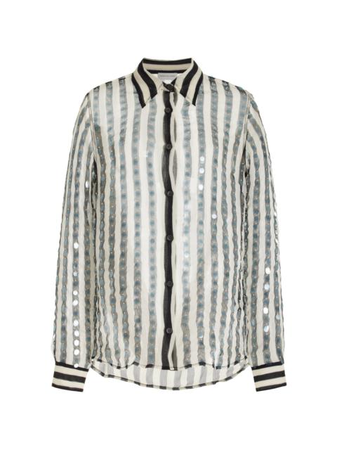 Dries Van Noten Chowy Sequined Striped-Silk Shirt black