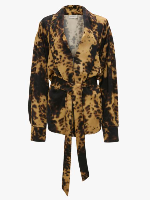 Victoria Beckham Pyjama Wrap Blouse In Olive Brown Print