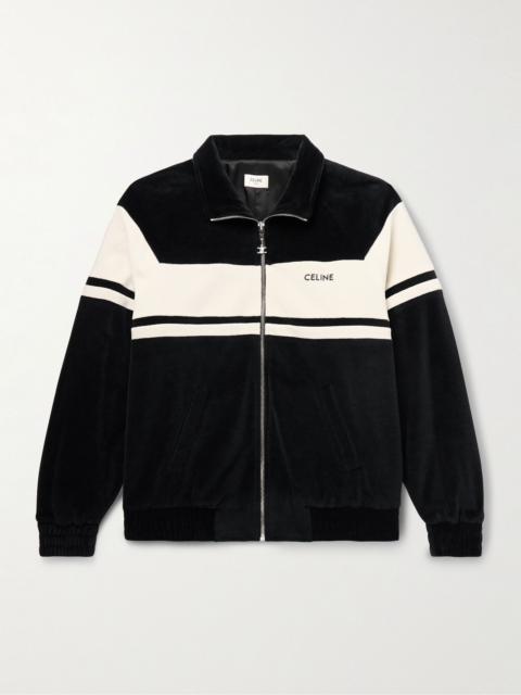 CELINE Logo-Embroidered Cotton-Blend Velour Track Jacket Black