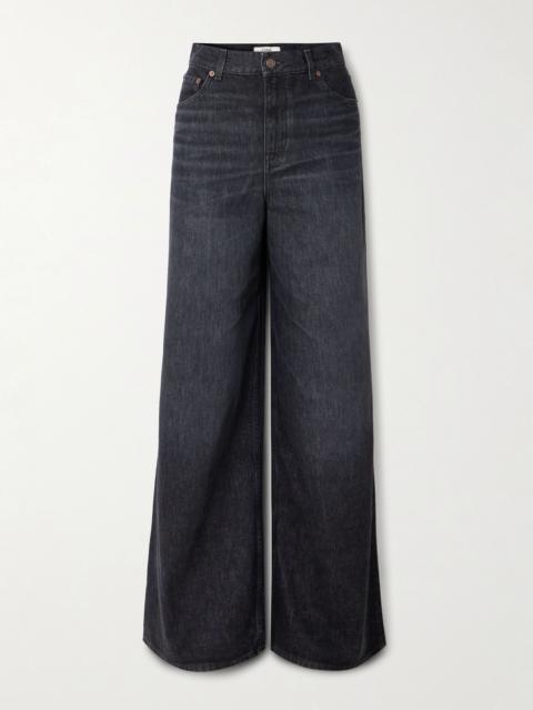 Chloé Leather-trimmed high-rise wide-leg jeans Black