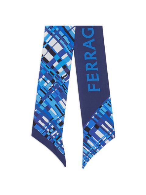 FERRAGAMO check-print logo silk scarf