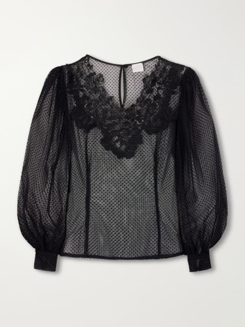 LORETTA CAPONI Lilly lace-trimmed organza blouse Black