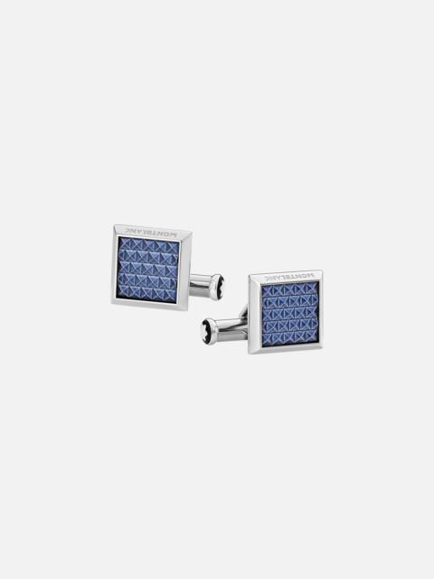 Montblanc Cufflinks, rectangular in stainless steel with blue patterned inlay