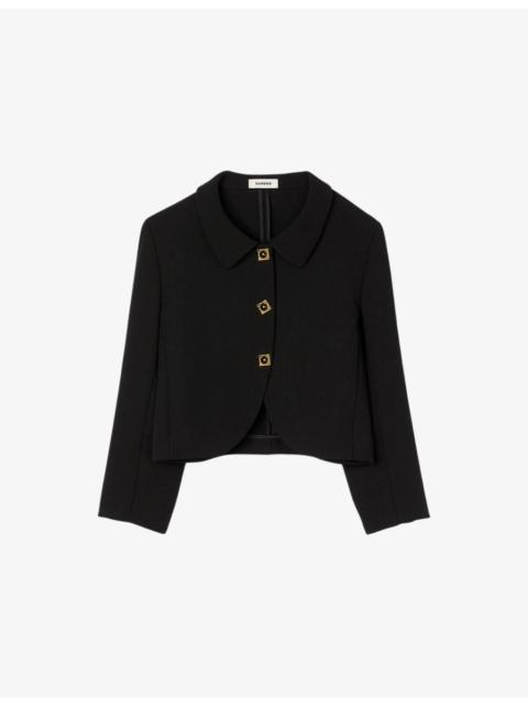 Sandro Cropped Jewel-Button Woven Jacket