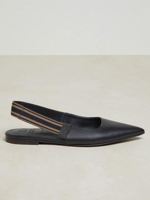 Brunello Cucinelli Nappa leather flats with striped strap and monili