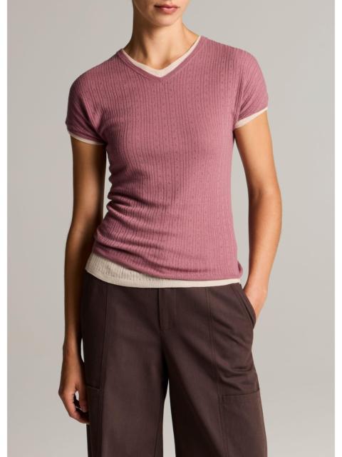 Vince Pointelle Wool Short-Sleeve Sweater
