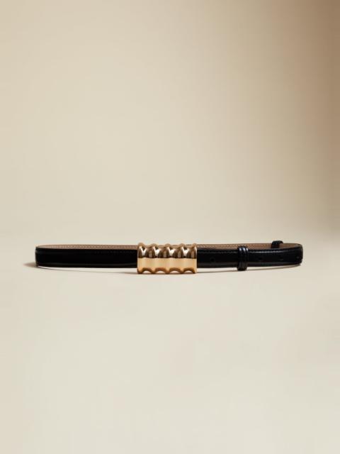 KHAITE The Small Julius Belt in Black Leather with Gold