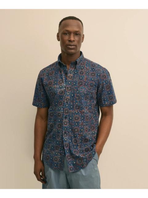 Brooks Brothers Cotton Block Mosaic Print Button-Down Collar, Short-Sleeve Shirt