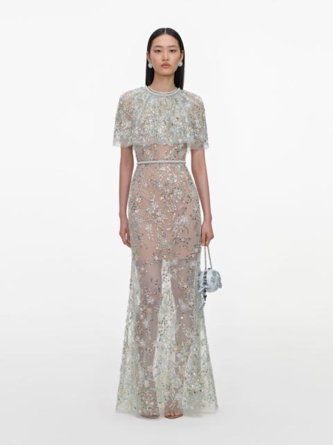 self-portrait Mint Embellished Cape Maxi Dress