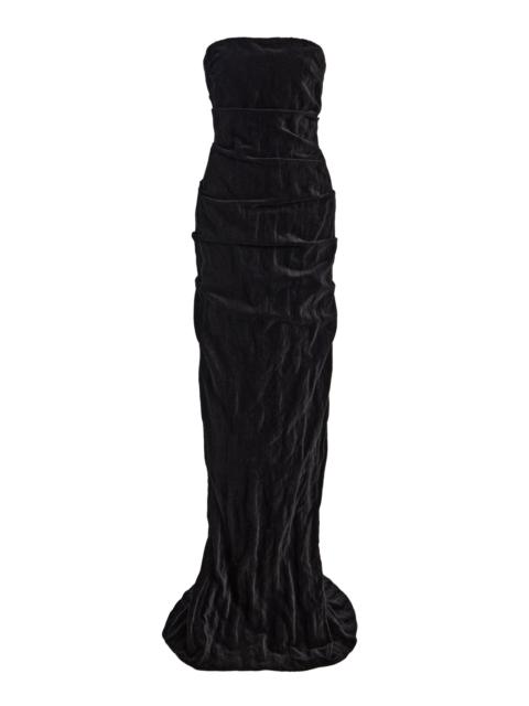COLLEEN ALLEN Strapless Gathered Velvet Maxi Dress black