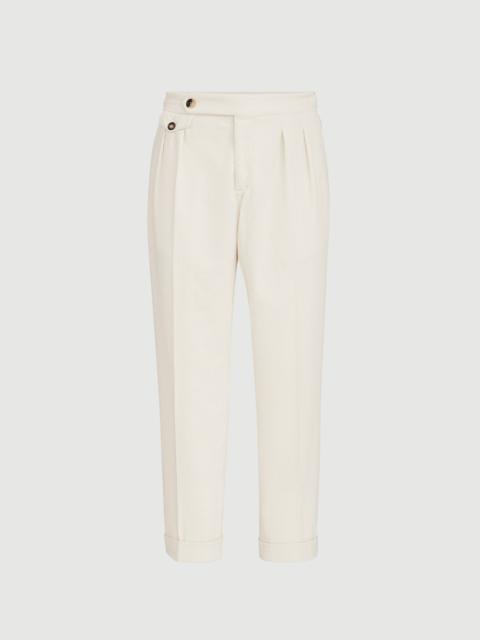 Brunello Cucinelli Garment-dyed trousers in cotton corduroy with reversed double pleats and waist tabs