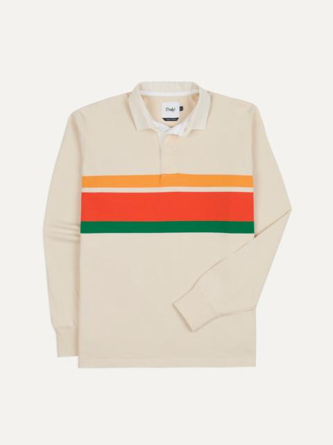 Drake's Ecru Multi Centre Stripe Cotton Rugby Shirt