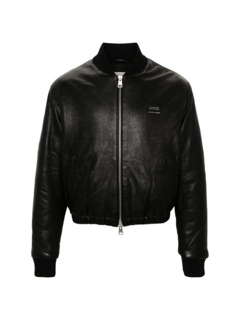 logo-plaque leather jacket