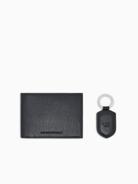 EMPORIO ARMANI Gift box with wallet and keyring in tumbled leather