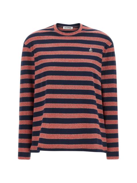 Jil Sander striped embroidered-logo T-shirt
