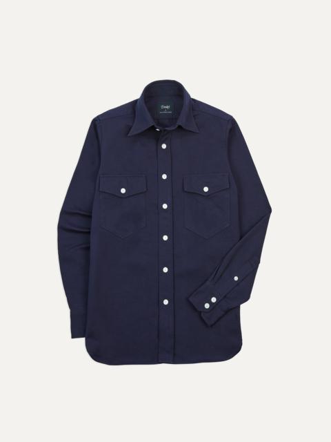 Drake's Navy Cotton Twill Two-Pocket Work Shirt