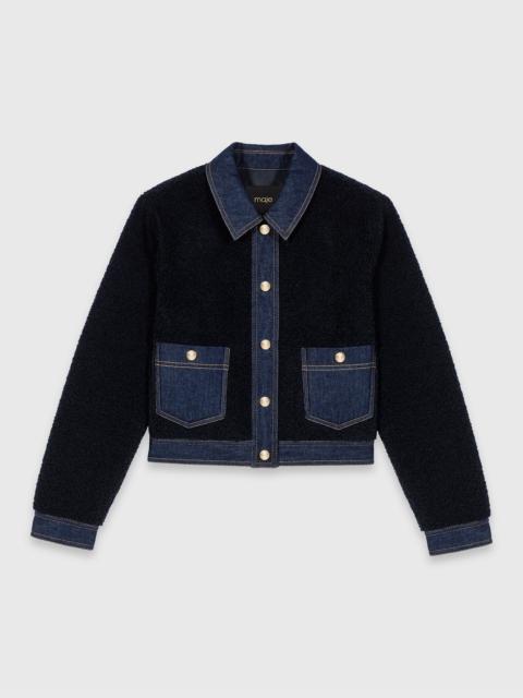 maje Bouclé and denim-detail jacket