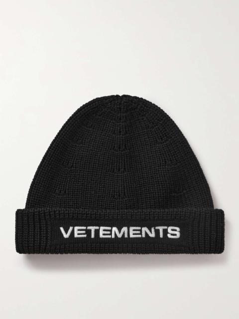 VETEMENTS Logo-Embroidered Ribbed Merino Wool Beanie