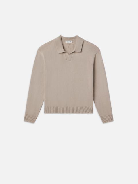 FRAME Silk Blend Polo Sweater in Grey Beige