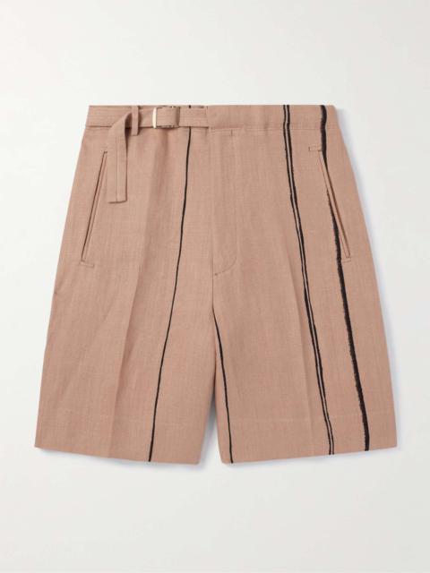 ZEGNA Wide-Leg Belted Striped Oasi Lino Shorts