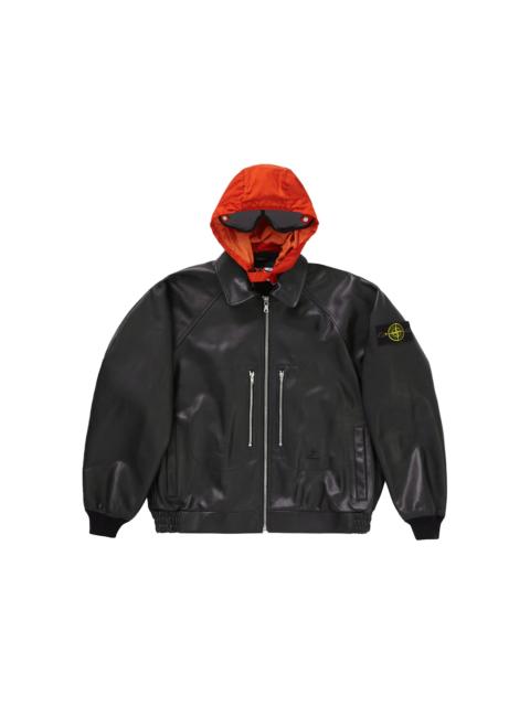 Supreme Supreme Stone Island Leather Bomber Jacket Black | REVERSIBLE